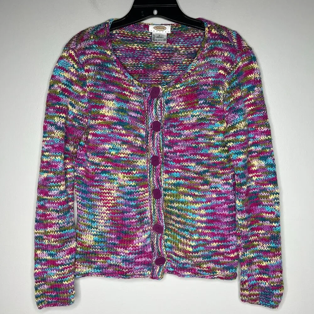 VTG Talbots Petite S Rainbow Cardigan Sweater Artsy Marled Knit Y2K Granny Boho